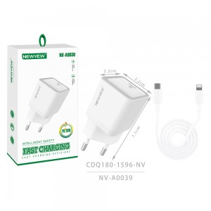 NV-A0039 NEWVEW PD20W Power Adapter Charger with TYPE-C Port  Fast Charging Wire