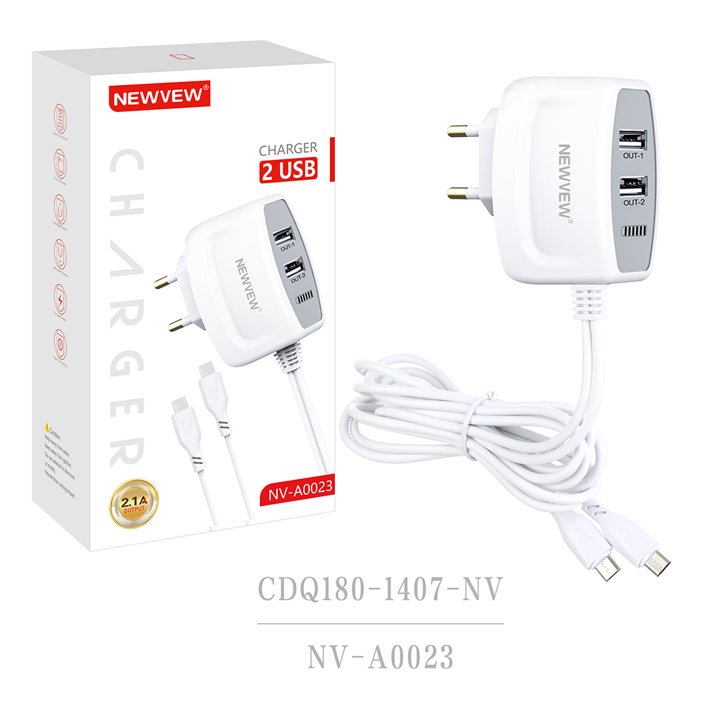 Power Adapter Charger with Built-In 2 in 1 V8/TYPE-C Charging Wire NV-A0023 Featured Image