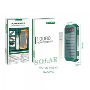 Portable Power Bank with Solar Panel Built-In Charging Wire NV-D0016