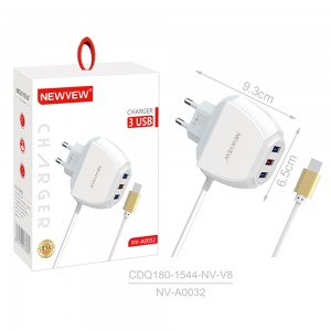 NV-A0032 3*USB  Adapter Charger Built-In V8 Charging Wire