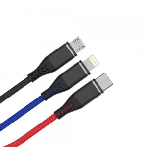 3A 1.2m PVC 3 in 1 TYPE-C/Lightning/Micro USB Charging Cable NV-B0024